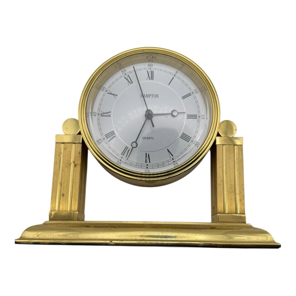 Hampton Heavy Brass Quartz Desk / Mantel Clock –‎ Roman Numerals